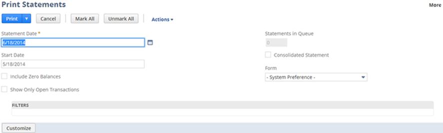 Customer Statements 58 2. Click Customize. 3. On the Customize Sublist page, click the Additional Filters subtab.