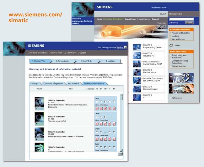 Further information Complete SIMATIC information On the Internet at www.siemens.com/simatic The SIMATIC portal provides access to all information concerning the SIMATIC range of products.
