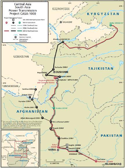 4 Road Map Outlook Central and South Asia CASA1000 Kyrgyzstan-Tajikistan- Afghanistan-Pakistan The project cost was estimated at $1,170 million; it included the implementation of 750 km of 500