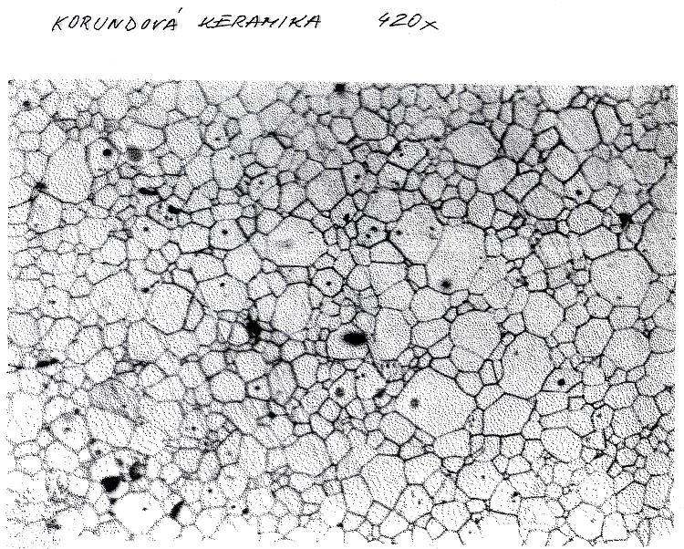 Microstructure of sintered alumina (composed of corundum grains, pores,