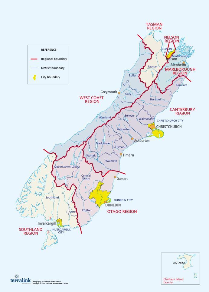The local and regional governance boundaries are set out in Figure 1 below. Figure 1: Local and regional government boundaries in New Zealand (Terralink, 2013).