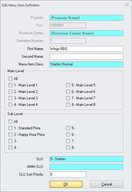 The grid on the tab Master Record shows the master definition details from Simphony. The tab Definitions displays the details per sales location in Simphony.