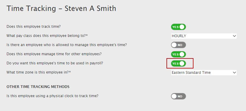 5. In the Does this employee manage time for other employees field, select Yes if this employee will manage other employees time. 6.