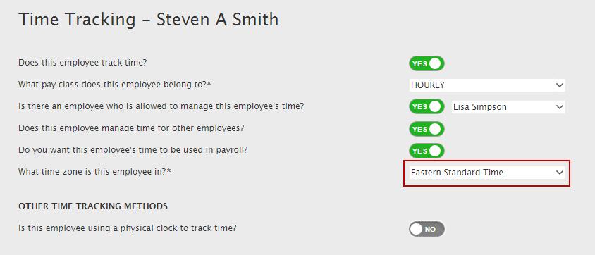 7. In the What time zone is this employee in field, select the time zone.