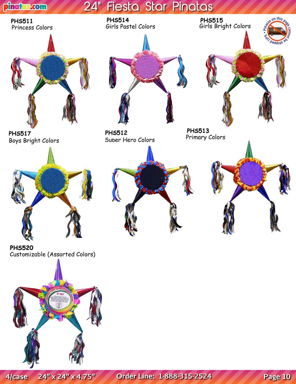 24" Fiesta Star Pinatas PHS520 Customizable (Assorted Colors) 4/case Page 24 24 4/case x 24 x