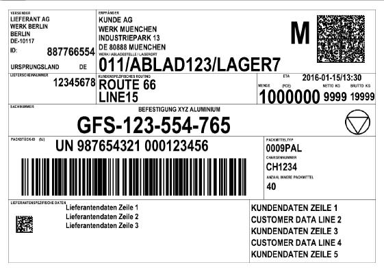 Fig. 6: Sample of a completed Global Transport Label from VDA 49