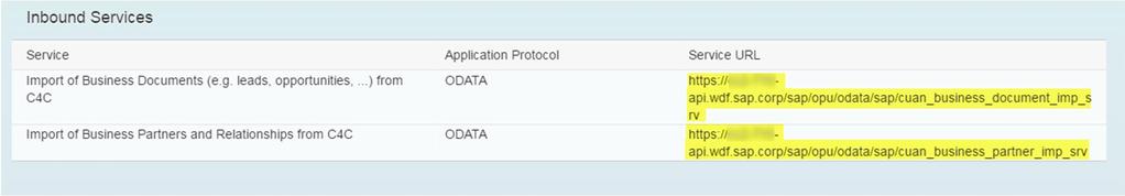 Integrating SAP Cloud for Customer with SAP Hybris Marketing Cloud 12 Please note that you only need the part of the Service URL after https:// and before /sap/opu/.