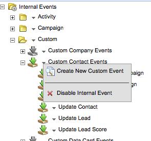2 Creating two new internal events and external calls To create two new internal events and external calls: 1. Click Settings. 2. Click Integration in the Platform Extensions area. 3.