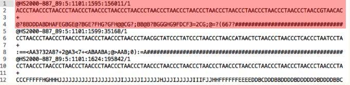 Unaligned sequences - FastQ Unaligned sequence files generated from HTS machines are mapped to a reference genome to produce aligned sequence FastQ