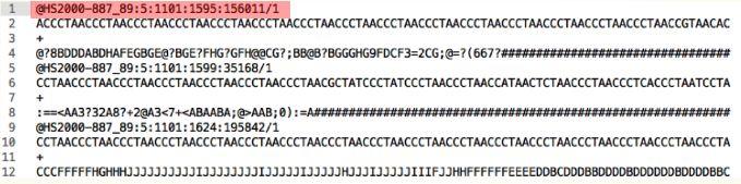 Unaligned sequences - FastQ header Header for each read can contain additional