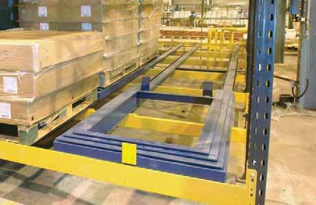 Pallets can be stored up to 4 deep on carts or 10 deep on rollers and when a load is retrieved the remaining pallets