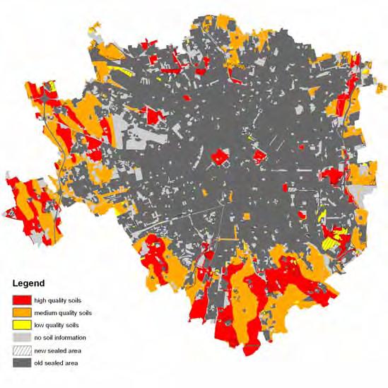 Figure 6. Urban sprawl in Milan between 1991 and 2006 on soil quality map Table 2.
