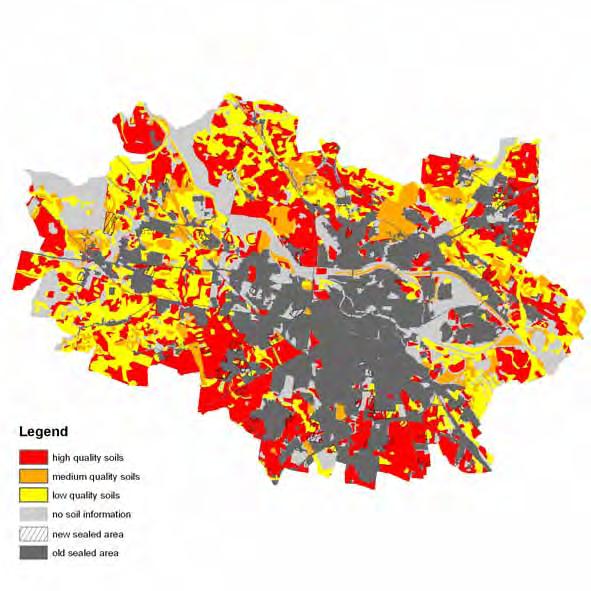 Figure 8. Urban sprawl in Wroclaw between 1991 and 2006 on soil quality map Table 6.
