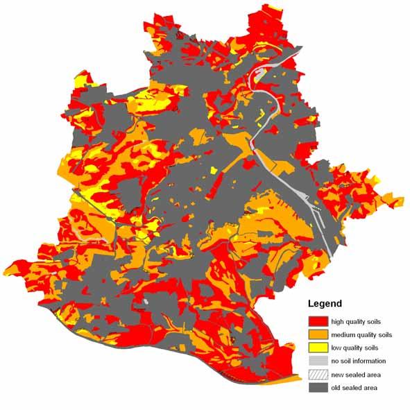 Figure 10. Urban sprawl in Stuttgart between 1992 and 2006 on soil quality map Table 10.
