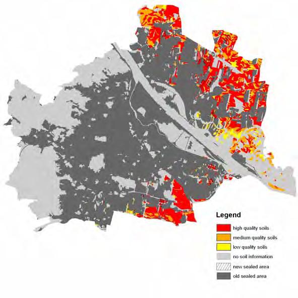 Figure 12. Urban sprawl in Vienna between 1991 and 2007 on soil quality map Table 14.
