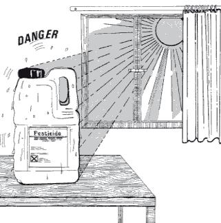 Figure 12. Avoid exposing agrochemical containers to direct sunlight This could be avoided by shading windows or, if building a new store, by positioning windows.