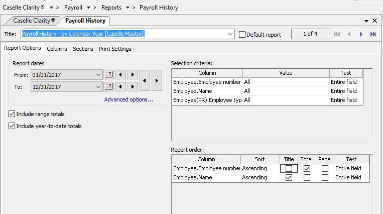 Step 7: Print the Payroll History for Entire Calendar Year 4. Sort the report by Employee Number and then by Employee Name. 4 5.