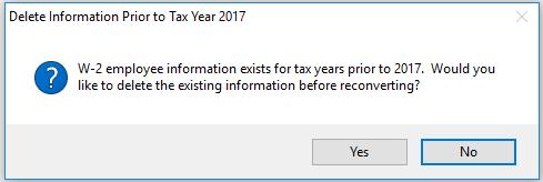 Step 18: Run W-2 and 1099 Application 3. Click the GO button. If W-2 s were printed last year, the following prompt will appear.