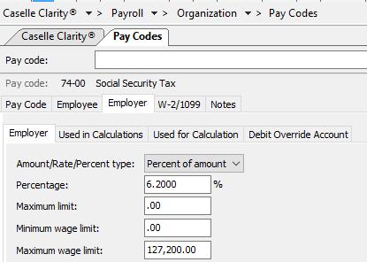 Step 2: Verify Pay Code Rates/Limits Employer > Employer sub tab 5. Enter the Medicare Pay Code (most times it is pay code 75-00) for your site in the Pay code: field at the top. Press Enter. 6.