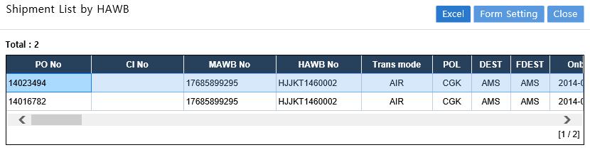 3. Tracking > Tracking List by HAWB VI.