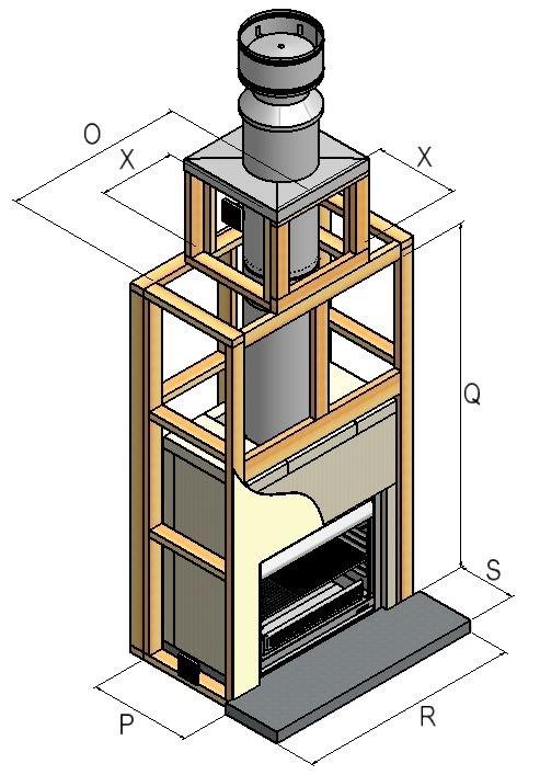 MINIMUM HEAT CELL ALCOVE CLEARANCES & FRAME OUT See Page 12 for S/S Flashing Detail & correct Spigot Heights Centre line of flue is NOT in centre of the Chimney chase Window height V must be measured
