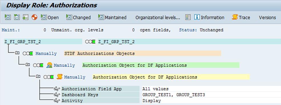 Creation of Z_FI_GRP_TST_2 The same steps should be followed to create the role Z_FI_GRP_TST_2 (you can copy Z_FI_GRP_TST_1 and change the Authorization Object field s values).