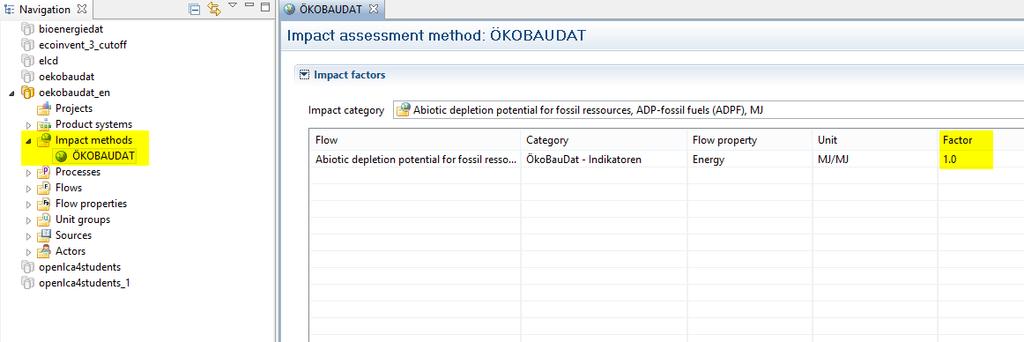 C- Impact Assessment Method As there is no common life cycle impact assessment method (e.g. CML2001, IPCC2007, ReciPe etc.), which recognizes the indicator-flows of Ökobau.