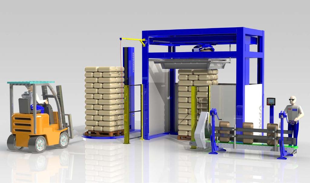 Specifications VPM-5 Bag sizes Maximum 10 bags / minute (depending on bag + pallet size and configuration) All pallet sizes up to maximum 1600 x 1200 mm The manually adjustable collar is provided