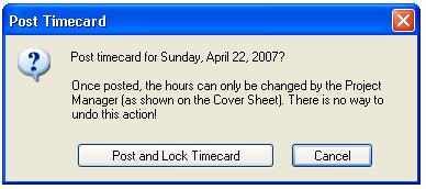 12 Posting Timecards Once all employee time is entered on the Timecard tab, the timecard can be posted. Posting the timecard is usually done by the Foreman on a daily basis.
