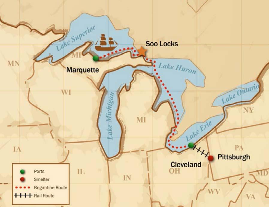 History The first shipment of iron ore to pass through the Soo Locks was in