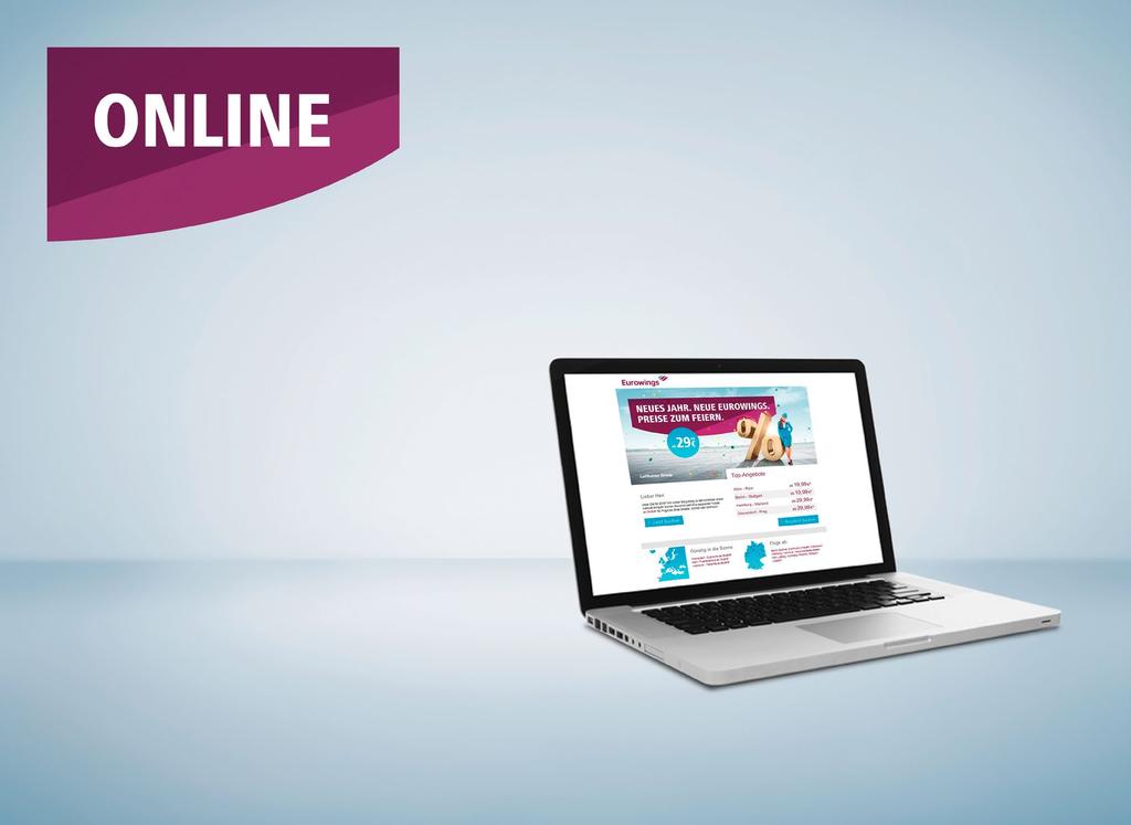 The wide-reaching eurowings.com home page has been continously developed into a travel portal, being cited many times as an example of a successful e-commerce platform.