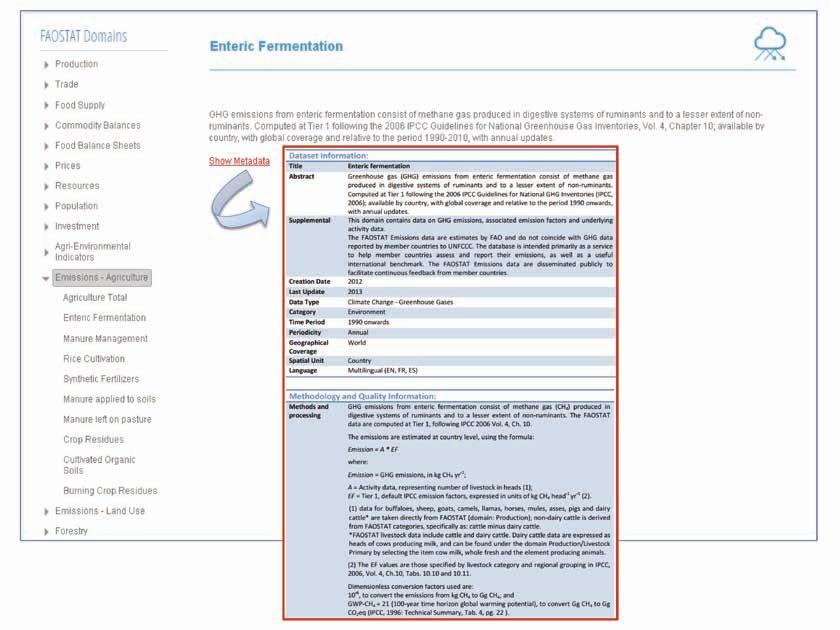 Figure 23 below shows an example of metadata, for the Enteric Fermentation category.