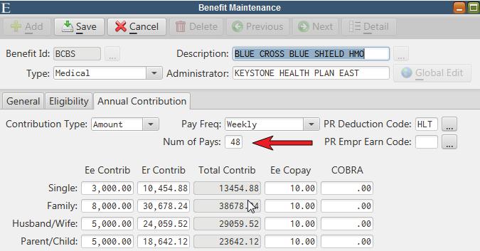 Benefit Maintenance - Pay Frequency For payroll deduction purposes, a number of pays may now be specified in Benefit Maintenance for weekly and bi-weekly pay