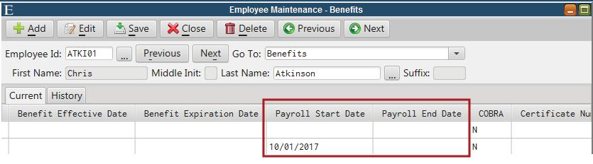 The Create Standard Time Entries Routine and Attendance Import will now prompt for a date so that employee deductions scheduled to start after a specified date will not pull into the current payroll.
