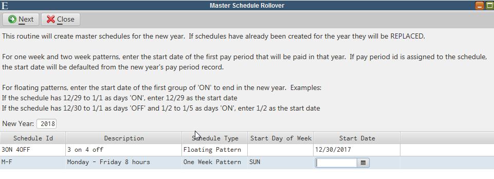 Master Schedule Rollover The Master Schedule Rollover routine has been added to allow all master schedules for the new year to be created