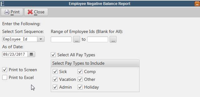 This new report will list all employees with negative accrual time balances as of a