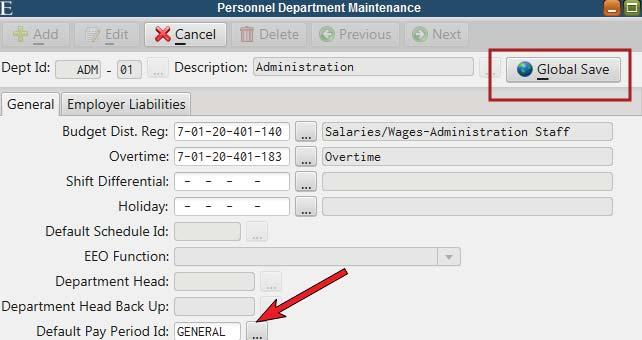Select a department and click Global Edit.