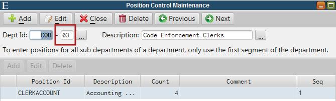Position Control Position Control may now be entered for sub departments as well as a main department.