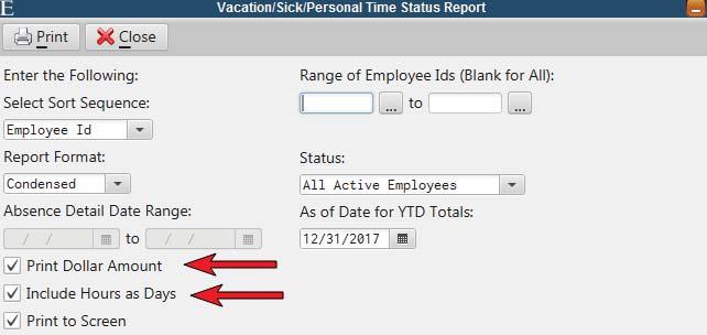 Vacation/Sick Status Report Enhancements This report now contains options to