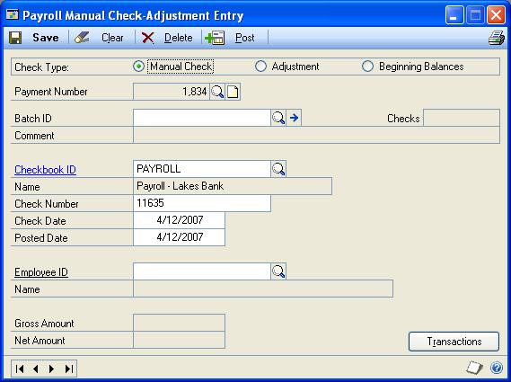 CHAPTER 11 PAYROLL TRANSACTIONS After you ve checked the entries on the edit list, you can process the computer check run. For more information, refer to Building Payroll checks on page 125.