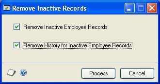 CHAPTER 17 REMOVING RECORDS 5. Mark any of these options. Print Summary Report Mark to print a summary report. Remove Summary Information Mark to remove employee summary information.
