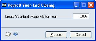 CHAPTER 21 PAYROLL COMPANY ROUTINES To close a year: 1. Open the Payroll Year-End Closing window. (HR & Payroll >> Routines >> Payroll >> Year-End Closing) 2.