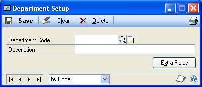 PART 1 SETUP Setting up department codes Use the Department Setup window to enter and maintain department codes and descriptions.