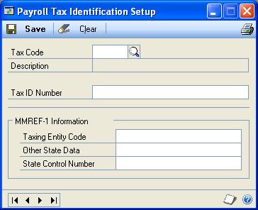 PART 1 SETUP Setting up federal and state tax identification numbers Use the Payroll Tax Identification Setup window to set up assigned federal and state tax identification numbers so they are