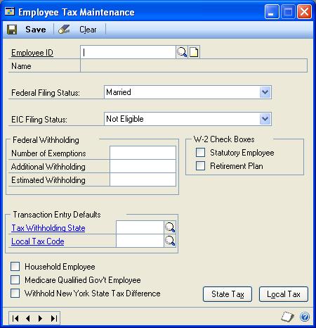 PART 2 CARDS Entering an employee tax card Use the Employee Tax Maintenance window to enter and maintain employee tax cards for federal taxes. To enter an employee tax card: 1.