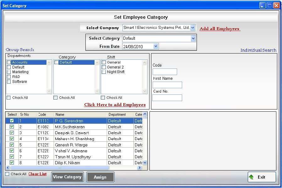 1.1 With this form the user can- 1. Assign the category for an employee--employee-wise or department-wise 1.2 Steps to assign category: 1. Select the Company. 2.