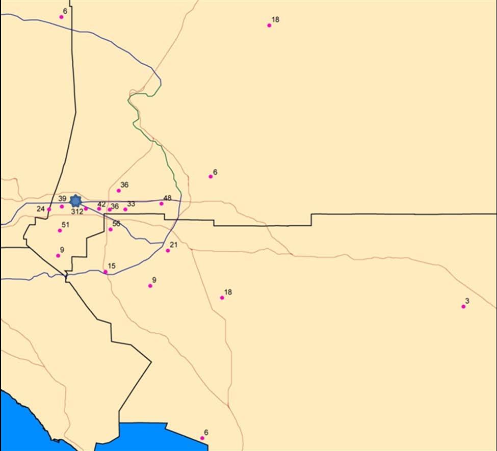 Figure 5.3. Transportation nodes in Mira Loma and their relative weights.