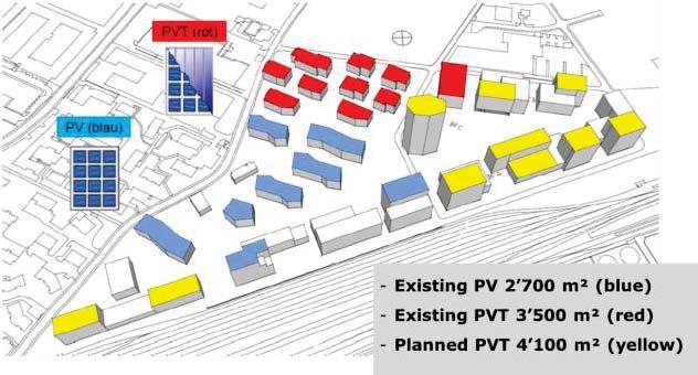 Solar energy integration in the system - Existing PV 3 500 m 2 (blue) -