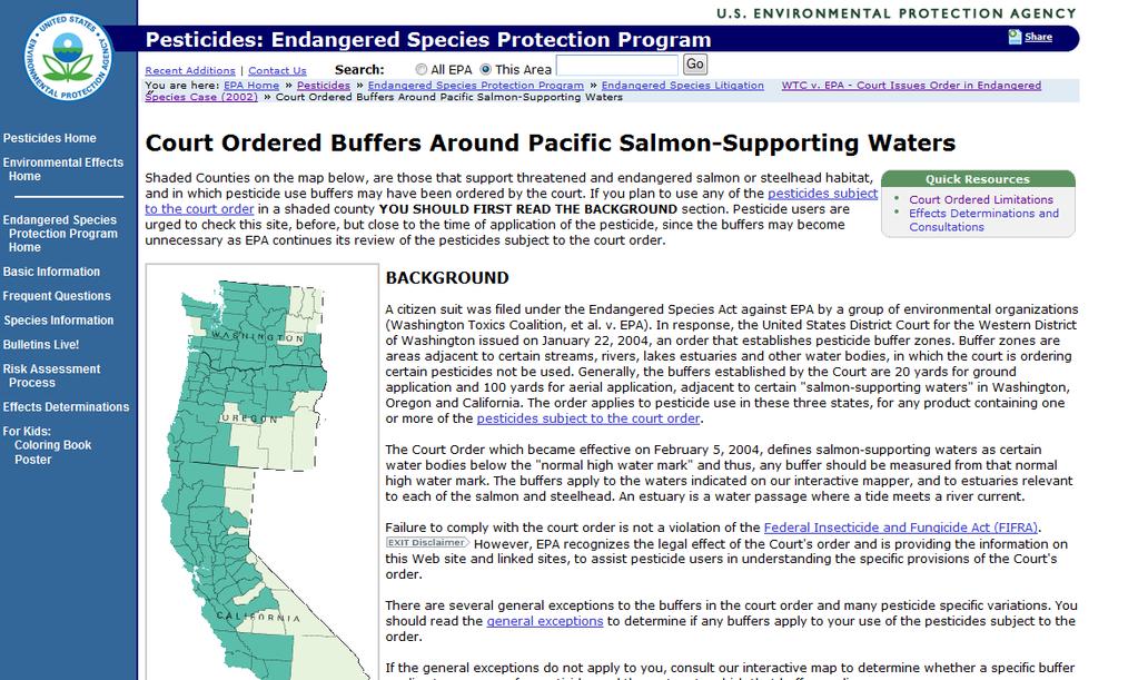 U.S. EPA Informational Websites: Salmonids Example