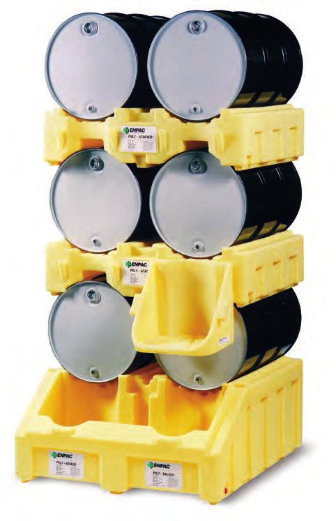 Poly Dispensing Poly Drum Storage/Dispensing System O This modular system allows you to securely store and dispense from horizontal 55-gallon drums while providing spill protection.